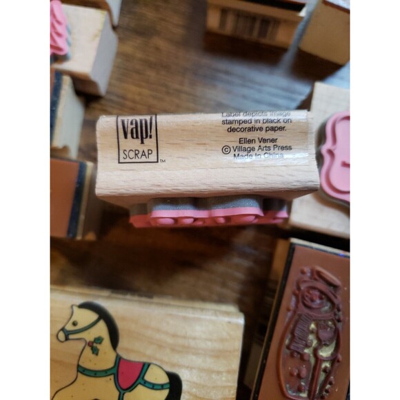 Wood Mounted Rubber Stamp Lot Christmas Card Making Paper Craft 21 Assorted - Picture 11 of 12